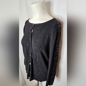 Harold's Charcoal Cardigan Button Up Knit‎ Sweater with Sequin Accents Size L